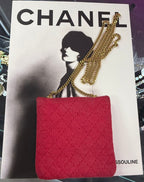 Chanel Mini Matelasse Chain Pouch Cotton Red Gold CC Auth 164298V