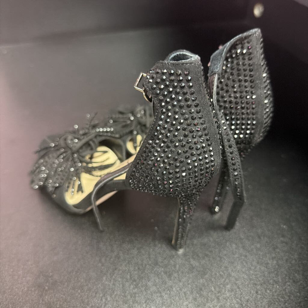 7 Jessica Simpson Jillari Peep Toe Rhinestone Fringe Ankle Strap Heel