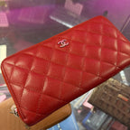 Chanel Matelasse Round Zipper Long Wallet Red Caviar Leather