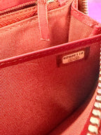 Chanel Matelasse Round Zipper Long Wallet Red Caviar Leather