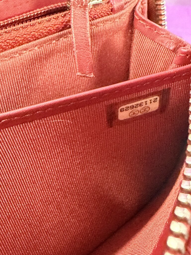 Chanel Matelasse Round Zipper Long Wallet Red Caviar Leather