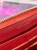 Chanel Matelasse Round Zipper Long Wallet Red Caviar Leather