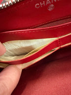 Chanel Matelasse Round Zipper Long Wallet Red Caviar Leather