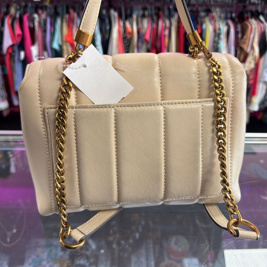 Tory Burch Kira Small Quilted Leather Top Handle Satchel Bag Cream