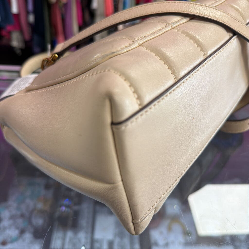 Tory Burch Kira Small Quilted Leather Top Handle Satchel Bag Cream