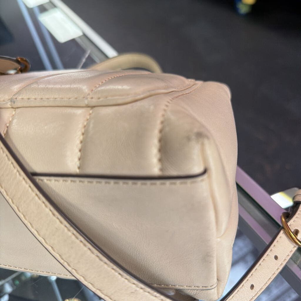 Tory Burch Kira Small Quilted Leather Top Handle Satchel Bag Cream