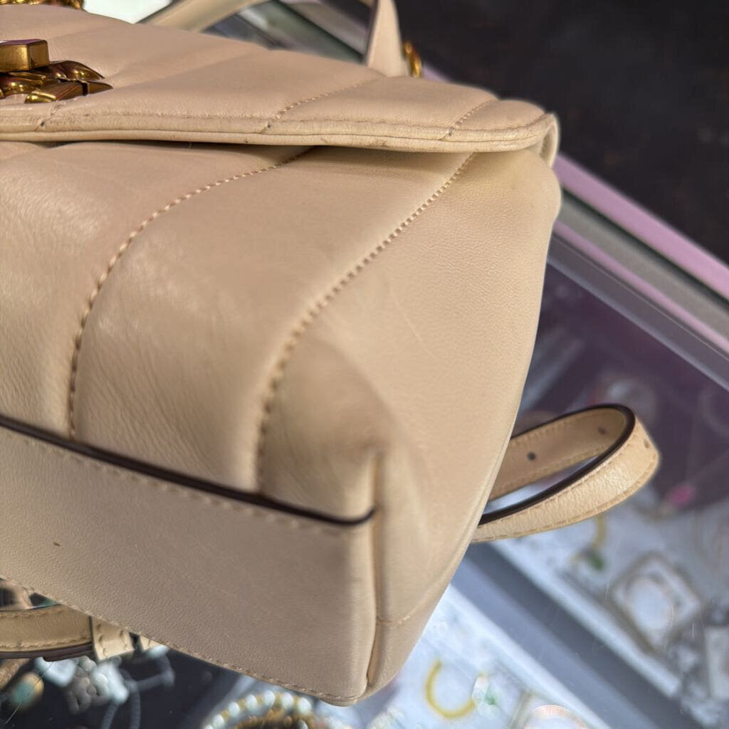 Tory Burch Kira Small Quilted Leather Top Handle Satchel Bag Cream
