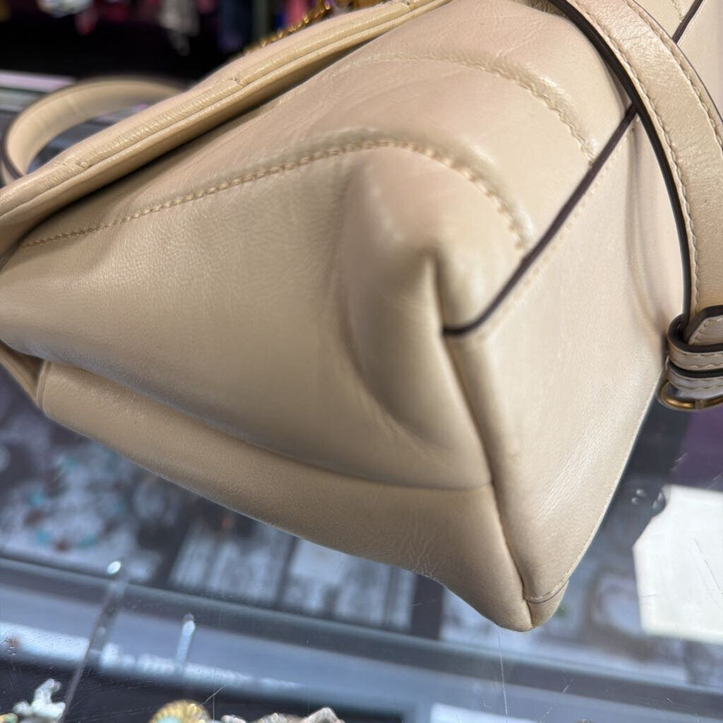 Tory Burch Kira Small Quilted Leather Top Handle Satchel Bag Cream