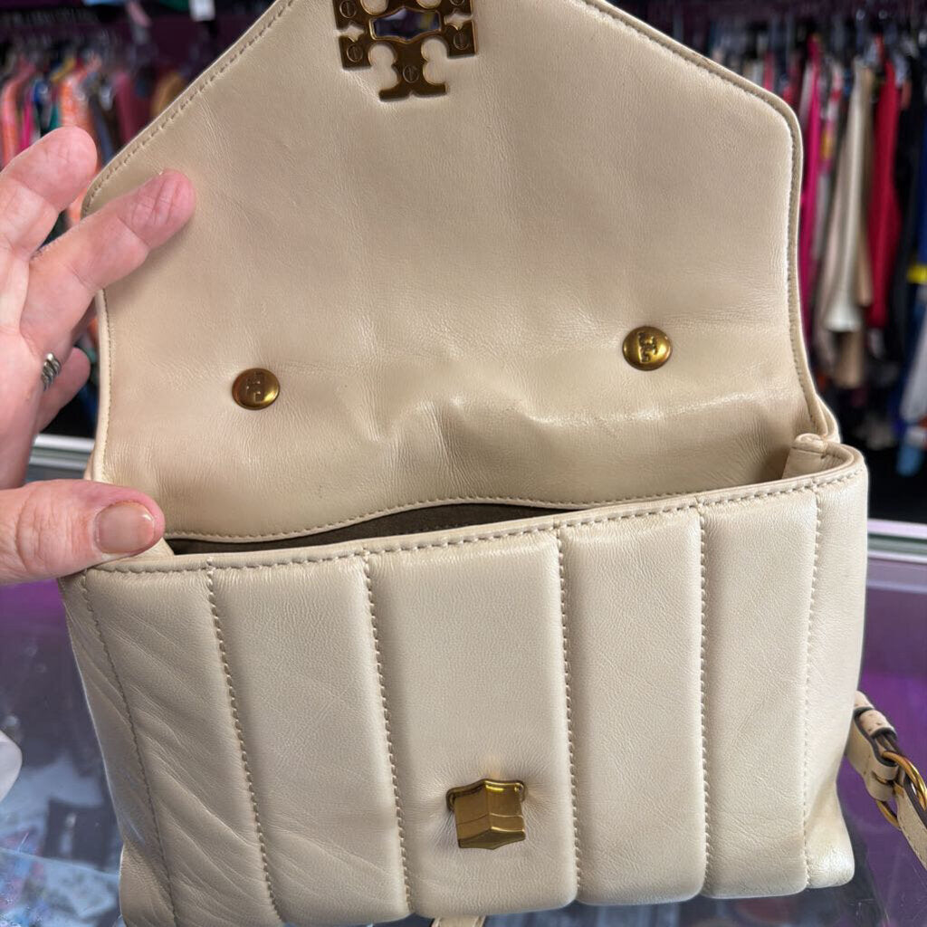 Tory Burch Kira Small Quilted Leather Top Handle Satchel Bag Cream