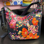 Anuschka Hand-Painted Leather Hobo Retro Bouquet Design Studded Detail