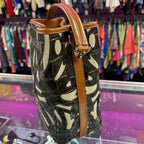 Brahmin Celina Bucket Cacti Green Abrigado Croc-Embossed Leather Cutouts Over Neutral Linen