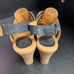 7M Born Elly Black Leather Thick Buckle Ankle Sandals