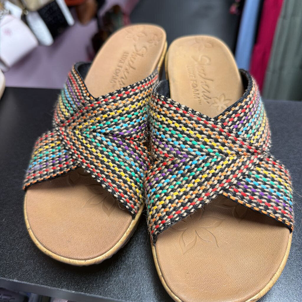 7.5 Sketchers Rainbow Weave CrissCross Wedge Sandal