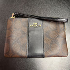 Coach Corner Zip Wristlet Black Mono