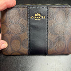 Coach Corner Zip Wristlet Black Mono