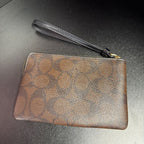 Coach Corner Zip Wristlet Black Mono