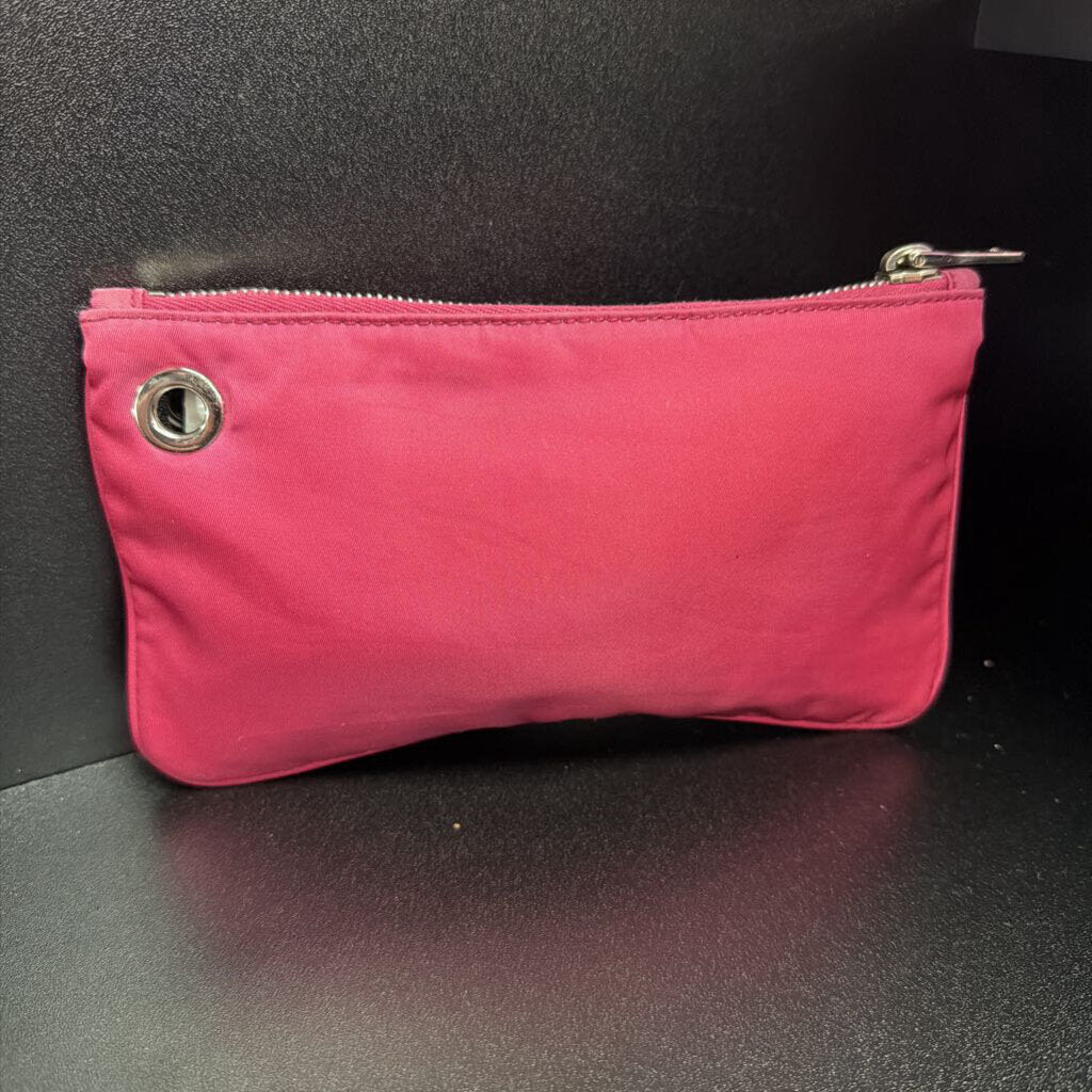 Prada Tessuto Nylon Black Wristlet Strap Clutch Pouch Bag Silver Hardware