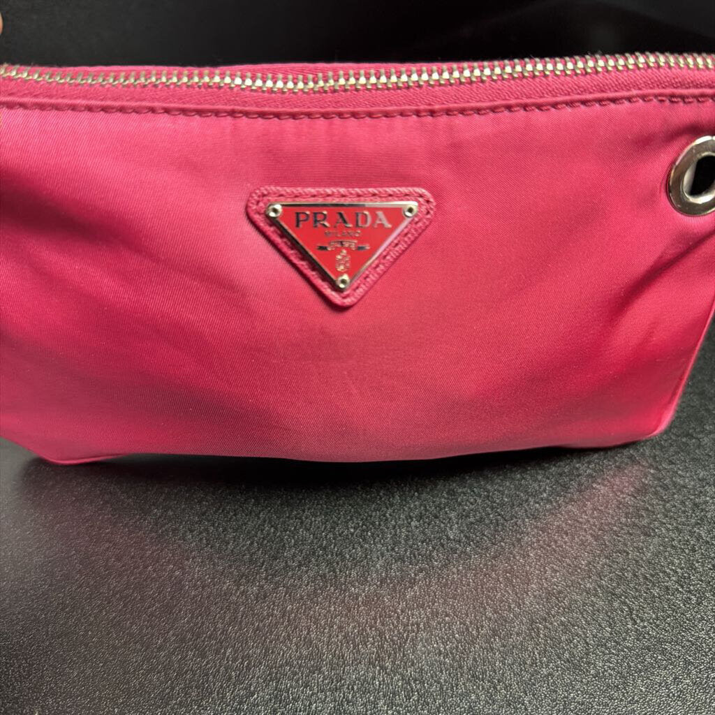 Prada Tessuto Nylon Black Wristlet Strap Clutch Pouch Bag Silver Hardware