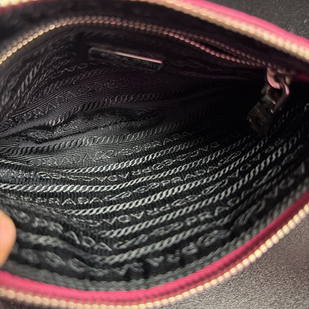 Prada Tessuto Nylon Black Wristlet Strap Clutch Pouch Bag Silver Hardware