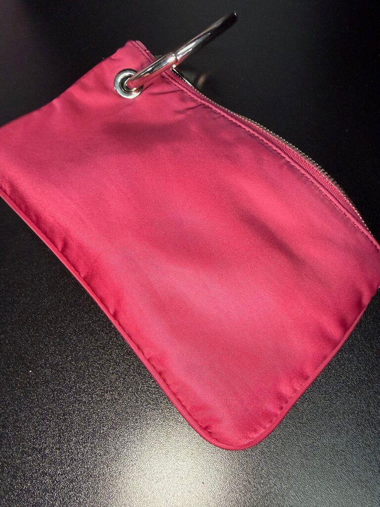 Prada Tessuto Nylon Black Wristlet Strap Clutch Pouch Bag Silver Hardware