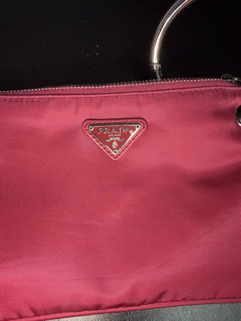 Prada Tessuto Nylon Black Wristlet Strap Clutch Pouch Bag Silver Hardware