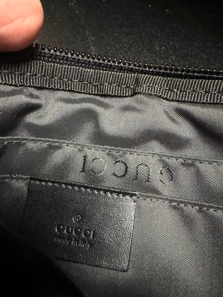 Gucci GUCCI second bag pouch Clutch Bag Strap Nylon Leather Black Zipper GG