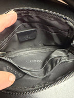 Gucci Pouch/Clutch Bag Strap Nylon Leather Black Zipper GG