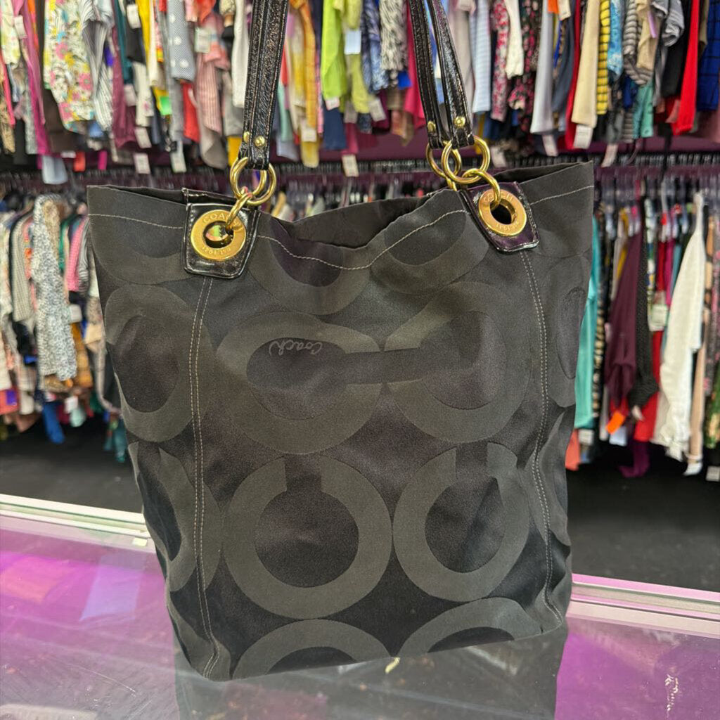 Coach Madison Signature F0882-13001 Black Canvas Large Tote Shoulder Bag Purse