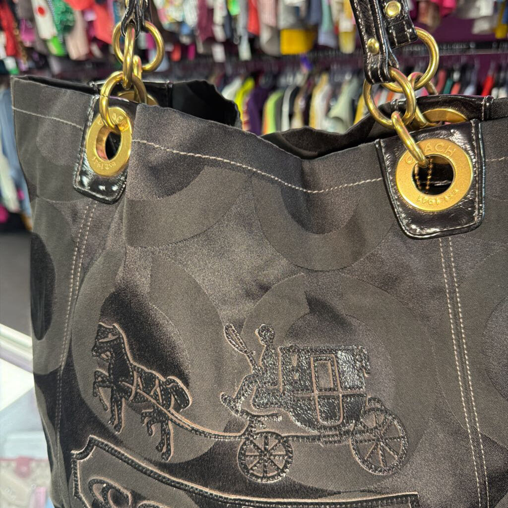 Coach Madison Signature F0882-13001 Black Canvas Large Tote Shoulder Bag Purse