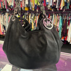 Leather Chain detail Pebbled Leather Hobo Shoulder Bag