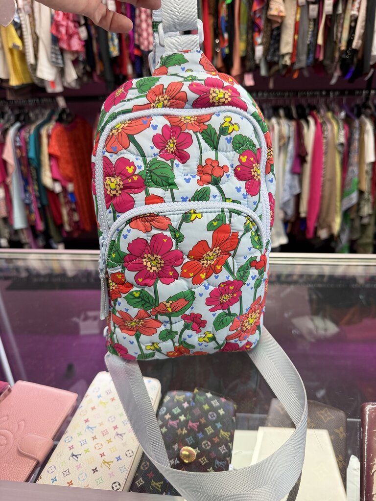 Vera Bradley X Disney Lorman Adjustable Sling Backpack Mickey Meadow Pattern Feather Weight