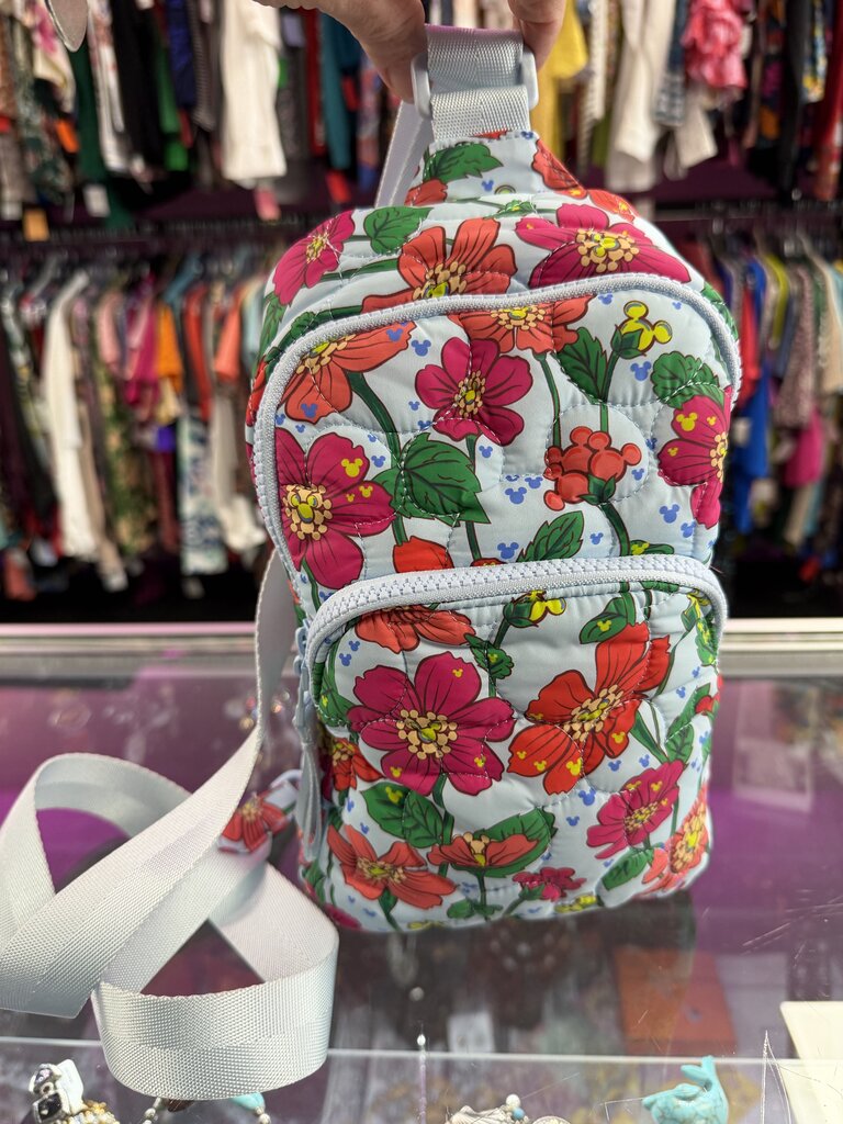 Vera Bradley X Disney Lorman Adjustable Sling Backpack Mickey Meadow Pattern Feather Weight