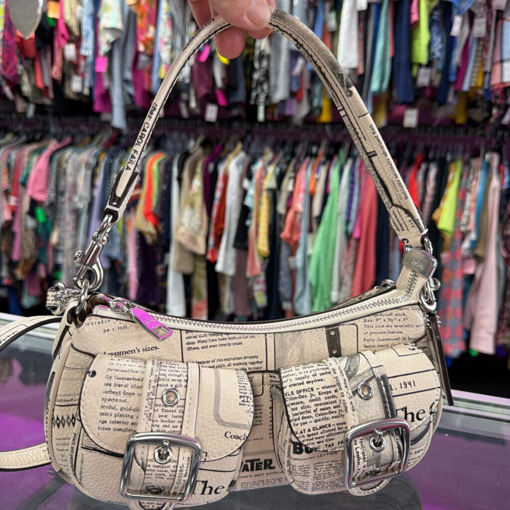 Coach Ashton Shoulder Bag With long Strap In Newspaper Print Refined Pebbled Leather
