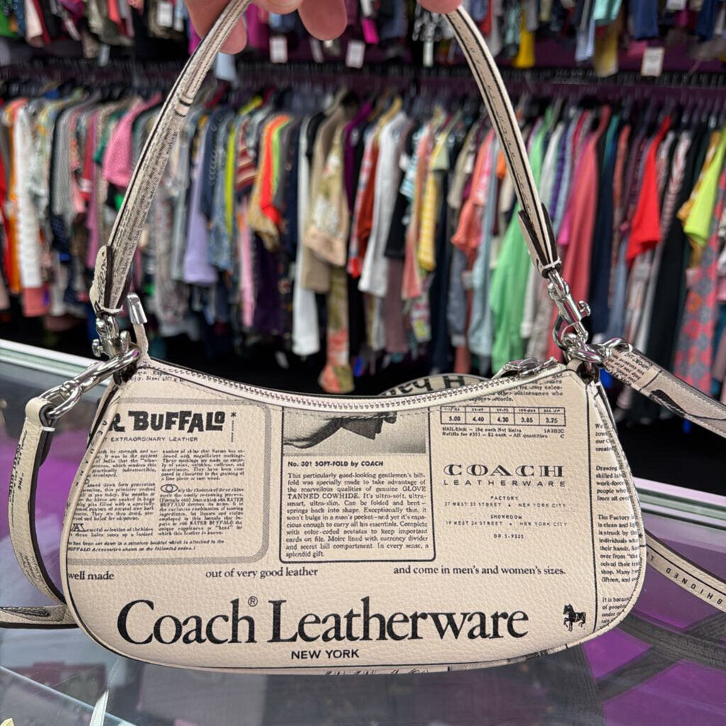 Coach Ashton Shoulder Bag With long Strap In Newspaper Print Refined Pebbled Leather