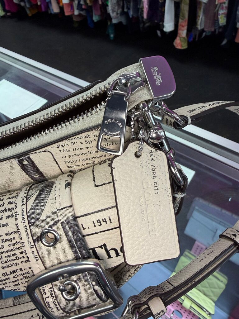 Coach Ashton Shoulder Bag With long Strap In Newspaper Print Refined Pebbled Leather