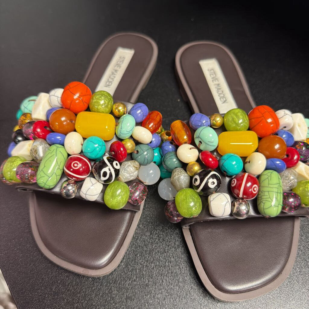 6 Steve Madden Knicky Flat Sandal colorful Bead embellishment