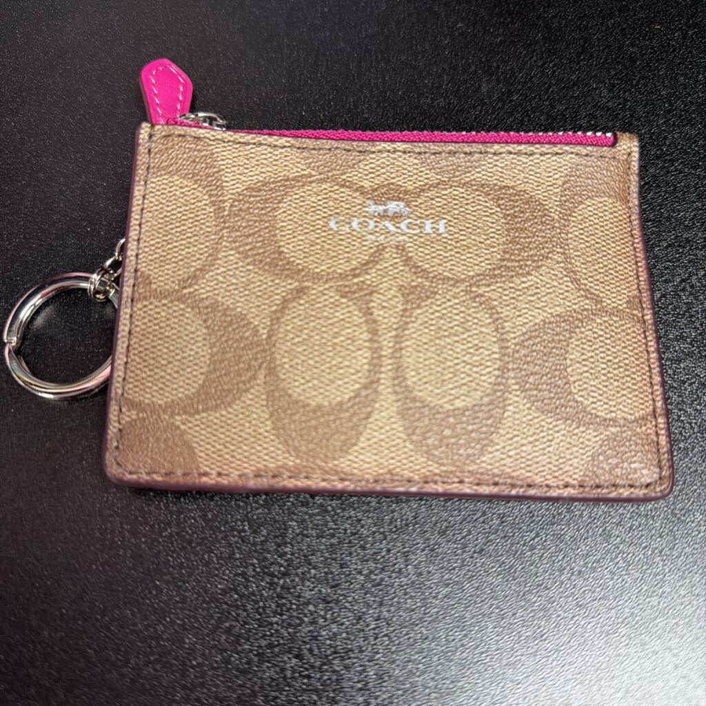 Coach Slim ID Card Case In Dragonfruit Mono Key Ring
