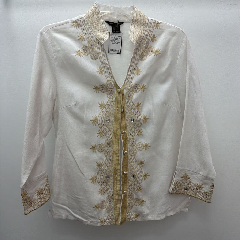 LG LS BF PC Embroidered Linen Tunic Top