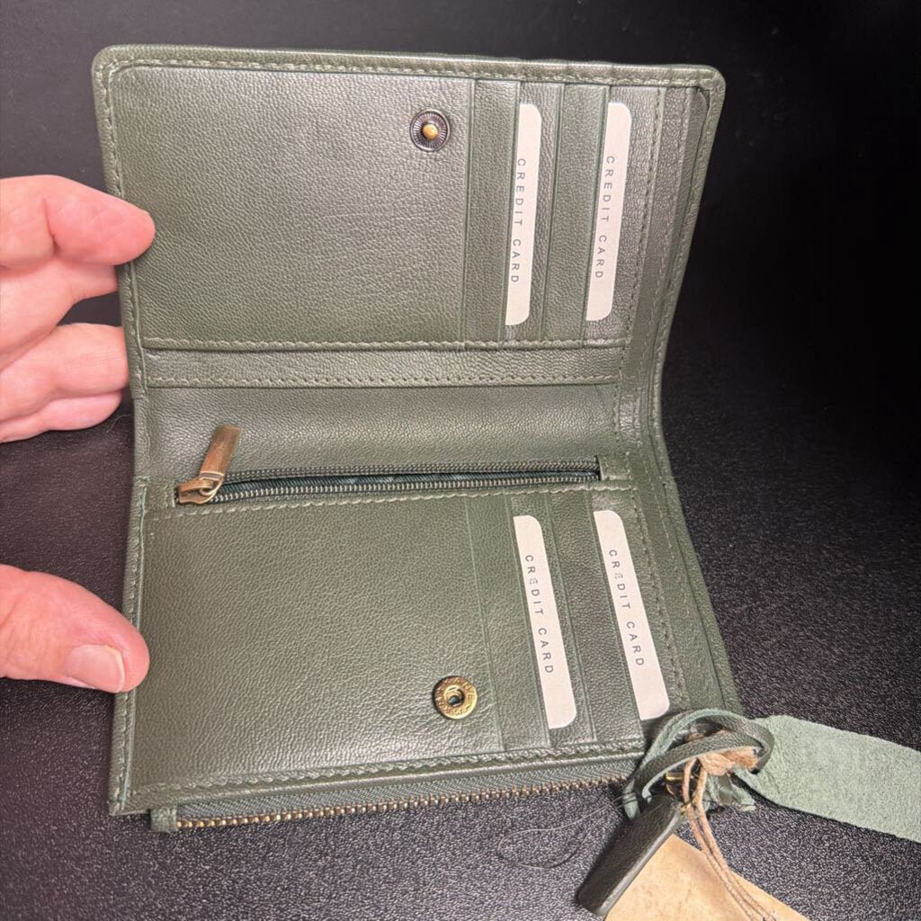 Unknown Woven Green Leather Wallet NWT