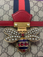 Gucci Queen Margaret Bee Sherry Line Brown Red Leather Trim Clutch/Crodssbody