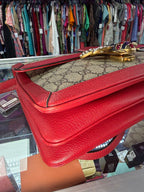 Gucci Queen Margaret Bee Sherry Line Brown Red Leather Trim Clutch/Crodssbody