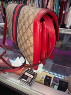 Gucci Queen Margaret Bee Sherry Line Brown Red Leather Trim Clutch/Crodssbody