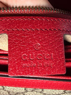 Gucci Queen Margaret Bee Sherry Line Brown Red Leather Trim Clutch/Crodssbody