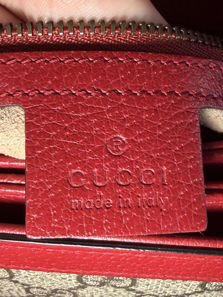 Gucci Queen Margaret Bee Sherry Line Brown Red Leather Trim Clutch/Crodssbody