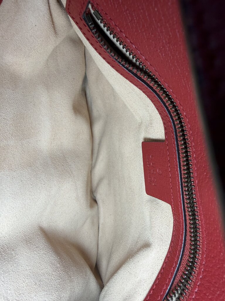Gucci Queen Margaret Bee Sherry Line Brown Red Leather Trim Clutch/Crodssbody