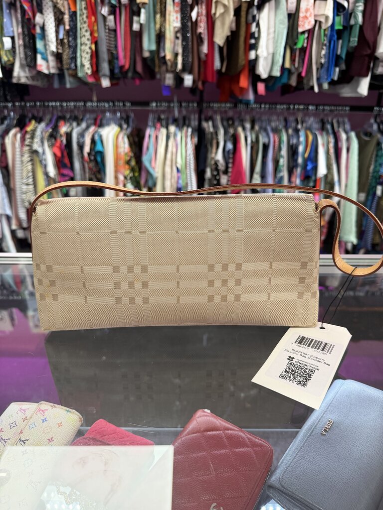 Burberry Tonal Nova Check Canvas Leather Trim Shoulder Bag From London Collections