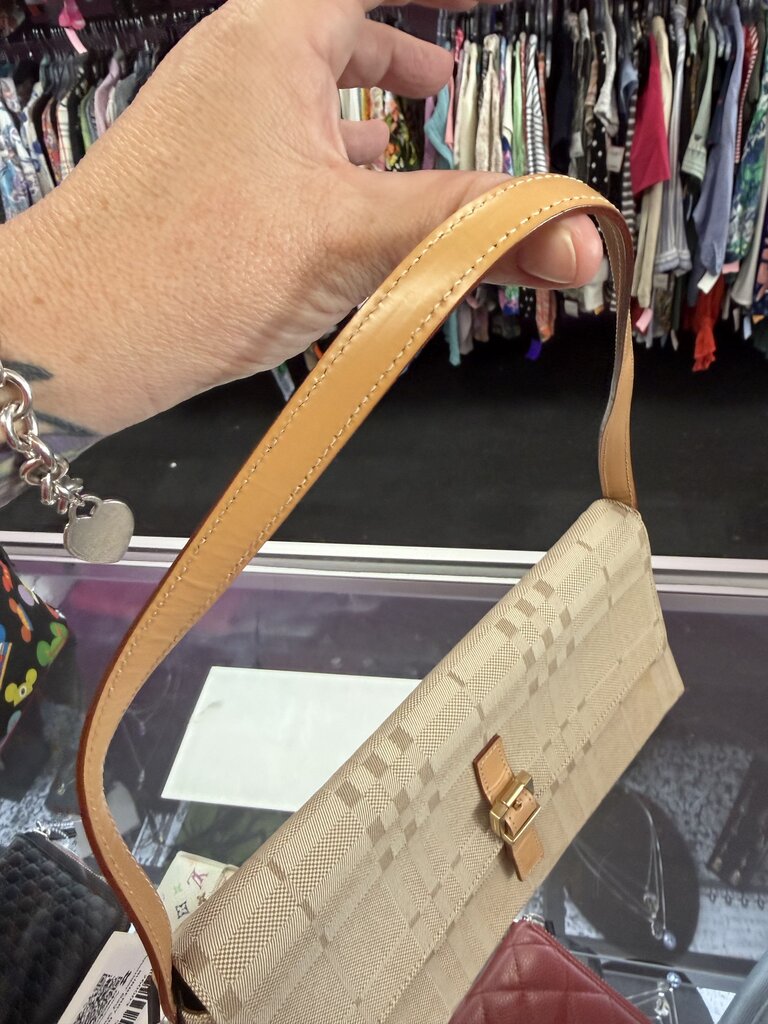 Burberry Tonal Nova Check Canvas Leather Trim Shoulder Bag From London Collections