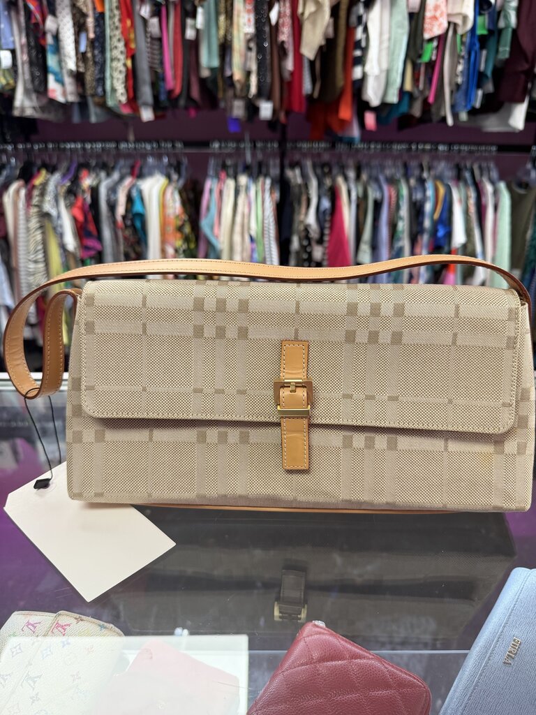 Burberry Tonal Nova Check Canvas Leather Trim Shoulder Bag From London Collections