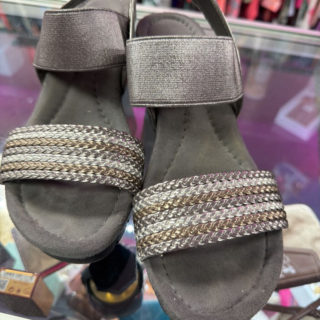 7 Bandolino Metallic woven Ankle Strap Sandal