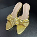 9/9.5 Unknown Gold Slide Pointed Bow Chunky Heel